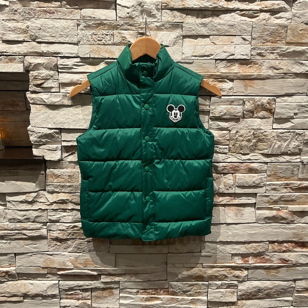 Janie and Jack Disney Mickey Mouse Green Toddler Snap Puffer Vest, Size 7-8